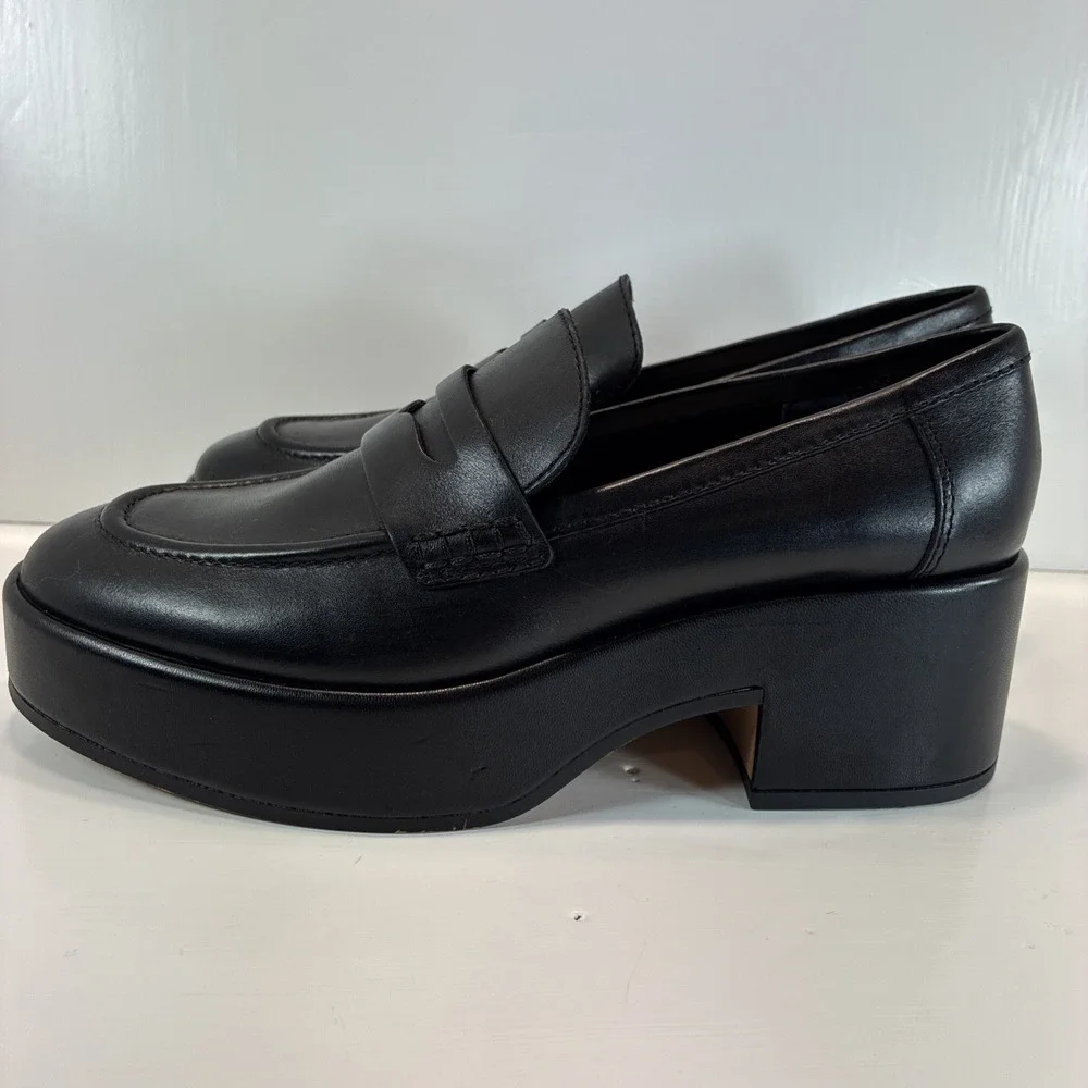 Women's 7.5 Shoes Dolce Vita Black Leather Yanni Platform Penny Loafers Mint